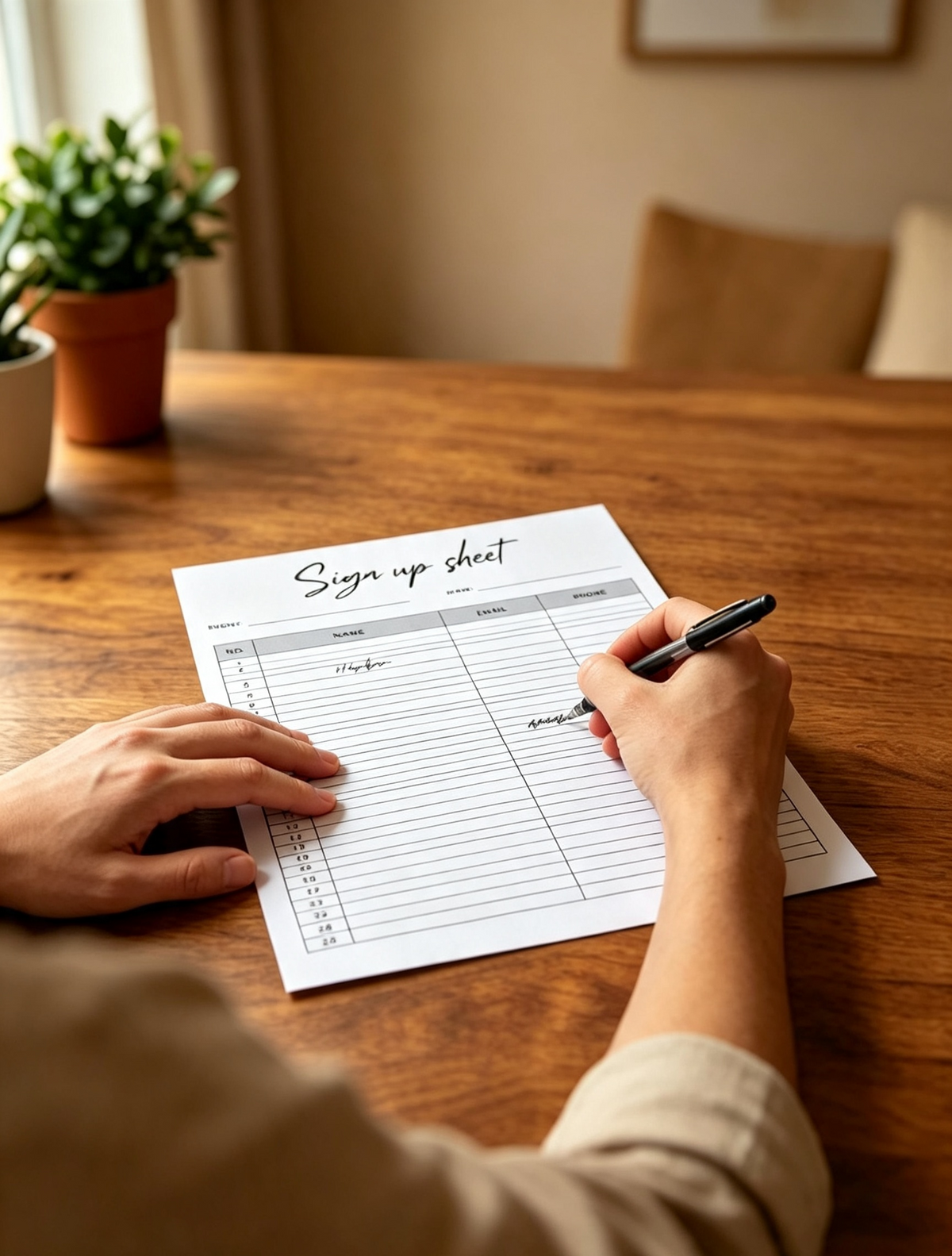 Close up of a printable guest sign in sheet and attendance tracker template PDF