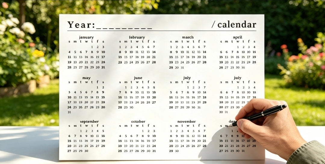 Minimalist undated yearly calendar planner sheet for instant printable digital download