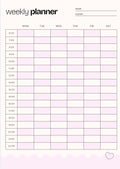 Close up of a cute pink weekly hourly schedule planner page grid insert